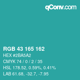 Color code: RGB 43 165 162 | qconv.com