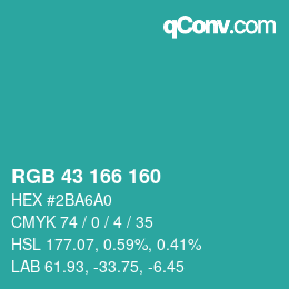カラーコード: RGB 43 166 160 | qconv.com