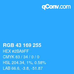 Color code: RGB 43 169 255 | qconv.com