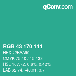 カラーコード: RGB 43 170 144 | qconv.com
