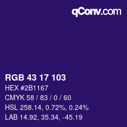 Color code: RGB 43 17 103 | qconv.com