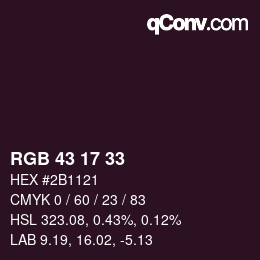 カラーコード: RGB 43 17 33 | qconv.com