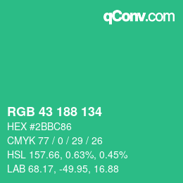 颜色代码: RGB 43 188 134 | qconv.com