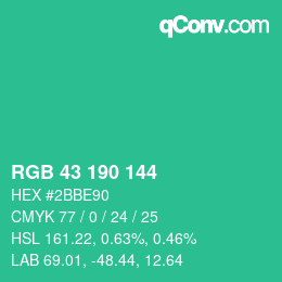 Color code: RGB 43 190 144 | qconv.com