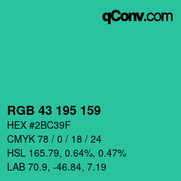 Color code: RGB 43 195 159 | qconv.com