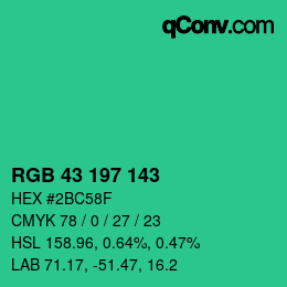 颜色代码: RGB 43 197 143 | qconv.com
