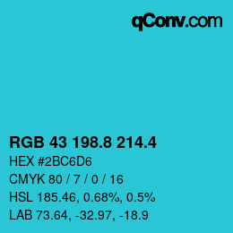 カラーコード: RGB 43 198.8 214.4 | qconv.com