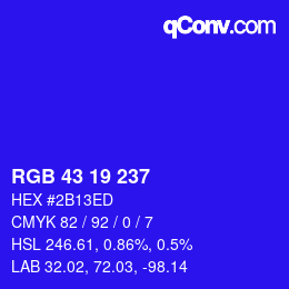 Color code: RGB 43 19 237 | qconv.com
