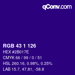 カラーコード: RGB 43 1 126 | qconv.com