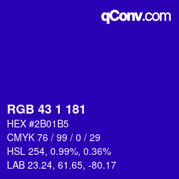 Color code: RGB 43 1 181 | qconv.com