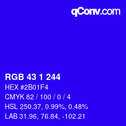 カラーコード: RGB 43 1 244 | qconv.com