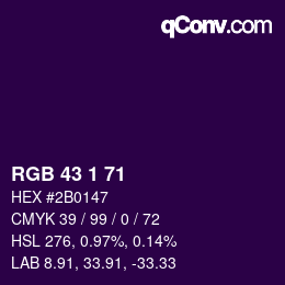 Color code: RGB 43 1 71 | qconv.com