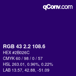 カラーコード: RGB 43 2.2 108.6 | qconv.com