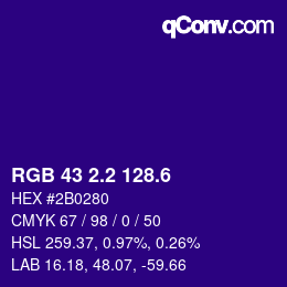 カラーコード: RGB 43 2.2 128.6 | qconv.com