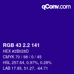 カラーコード: RGB 43 2.2 141 | qconv.com