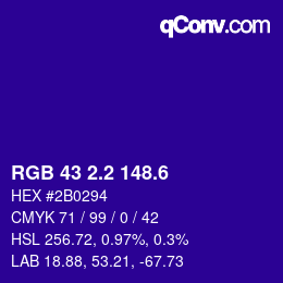 カラーコード: RGB 43 2.2 148.6 | qconv.com