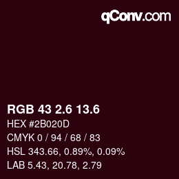 カラーコード: RGB 43 2.6 13.6 | qconv.com