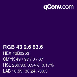 カラーコード: RGB 43 2.6 83.6 | qconv.com