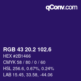 カラーコード: RGB 43 20.2 102.6 | qconv.com