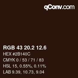 カラーコード: RGB 43 20.2 12.6 | qconv.com