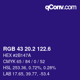 カラーコード: RGB 43 20.2 122.6 | qconv.com