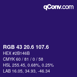 カラーコード: RGB 43 20.6 107.6 | qconv.com