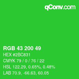 カラーコード: RGB 43 200 49 | qconv.com