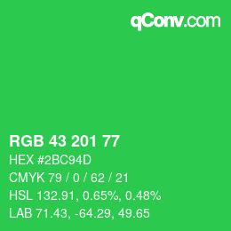 カラーコード: RGB 43 201 77 | qconv.com