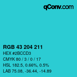 颜色代码: RGB 43 204 211 | qconv.com