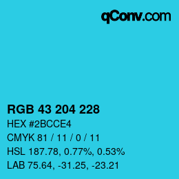 颜色代码: RGB 43 204 228 | qconv.com