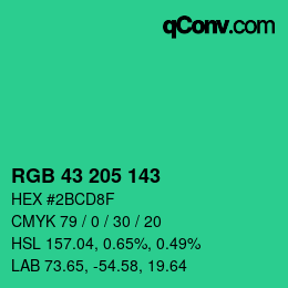 カラーコード: RGB 43 205 143 | qconv.com