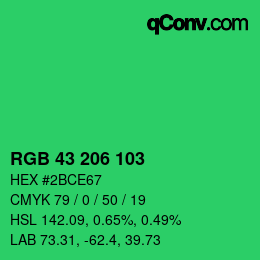 カラーコード: RGB 43 206 103 | qconv.com