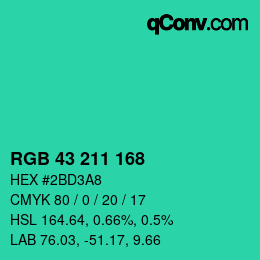 颜色代码: RGB 43 211 168 | qconv.com