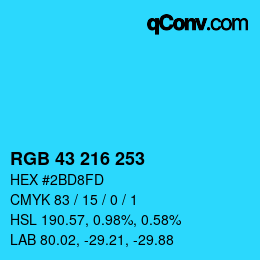 颜色代码: RGB 43 216 253 | qconv.com