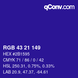颜色代码: RGB 43 21 149 | qconv.com