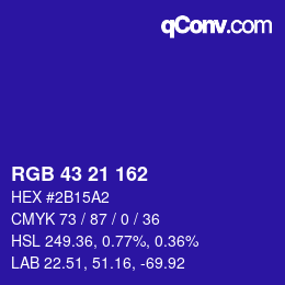 Color code: RGB 43 21 162 | qconv.com