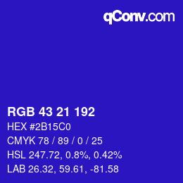 Color code: RGB 43 21 192 | qconv.com
