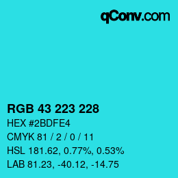 颜色代码: RGB 43 223 228 | qconv.com