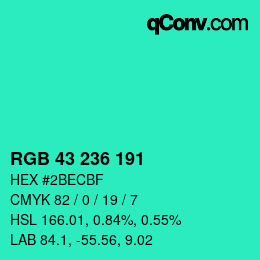 Color code: RGB 43 236 191 | qconv.com