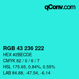 Color code: RGB 43 236 222 | qconv.com