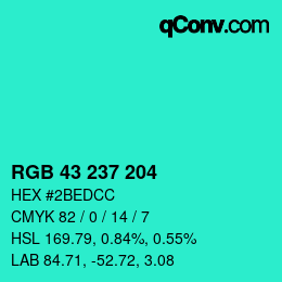 Color code: RGB 43 237 204 | qconv.com