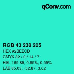 Color code: RGB 43 238 205 | qconv.com