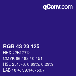 カラーコード: RGB 43 23 125 | qconv.com