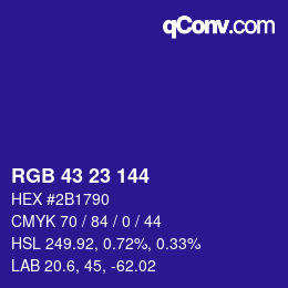 Color code: RGB 43 23 144 | qconv.com