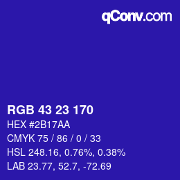 カラーコード: RGB 43 23 170 | qconv.com