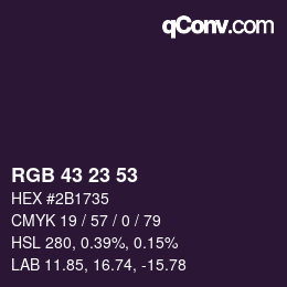 Color code: RGB 43 23 53 | qconv.com