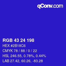 カラーコード: RGB 43 24 198 | qconv.com