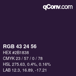 Color code: RGB 43 24 56 | qconv.com