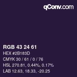Color code: RGB 43 24 61 | qconv.com