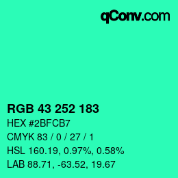カラーコード: RGB 43 252 183 | qconv.com